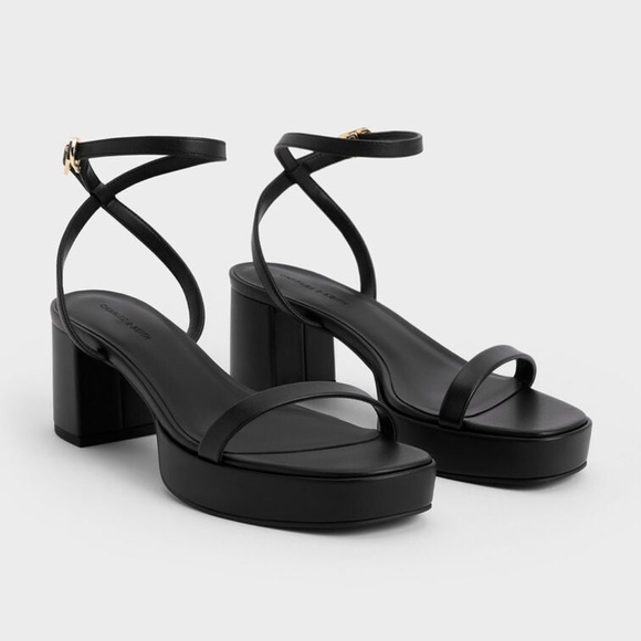 Charles & Keith Thin-Strap Block Heel Sandals - Black sz 6 - Picture 1 of 7